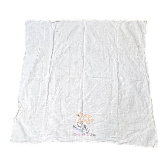 Vintage Embroidered Parakeet Lovebird Silverware Large Tea Towel Tablecloth 36" - Picture 2 of 5
